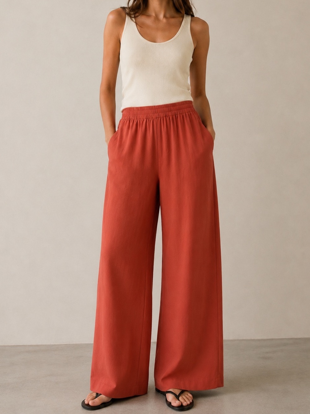 S/W/F Rust Orange Wide Leg Cotton Pants Elastic Waist Size S NWT